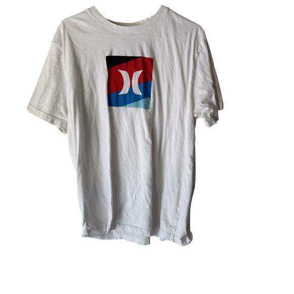 Hurley Shirt Mens Large White Red Blue Logo Graphic Crewneck Skate Surf Tee - Picture 1 of 7